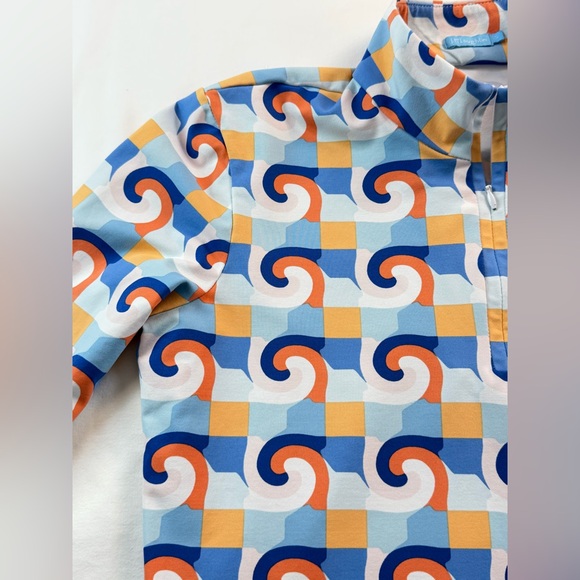 J. McLaughlin Blue Coral Deco Crest Quarter Zip Pullover Top Size Small - Picture 5 of 9